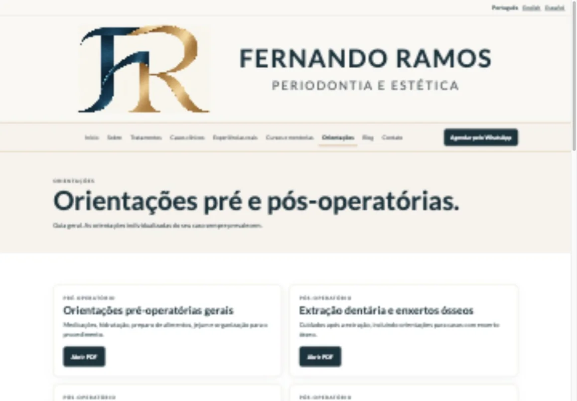 Conteúdo e orientações do site profissional de Fernando Ramos