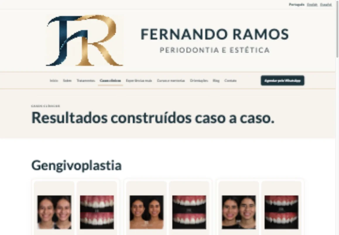 Detalhes da navegação, casos e experiências de pacientes no site real